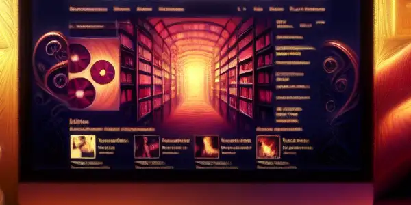 A cozy living room with a computer displaying an adult entertainment e-commerce site, surrounded by personal touches.